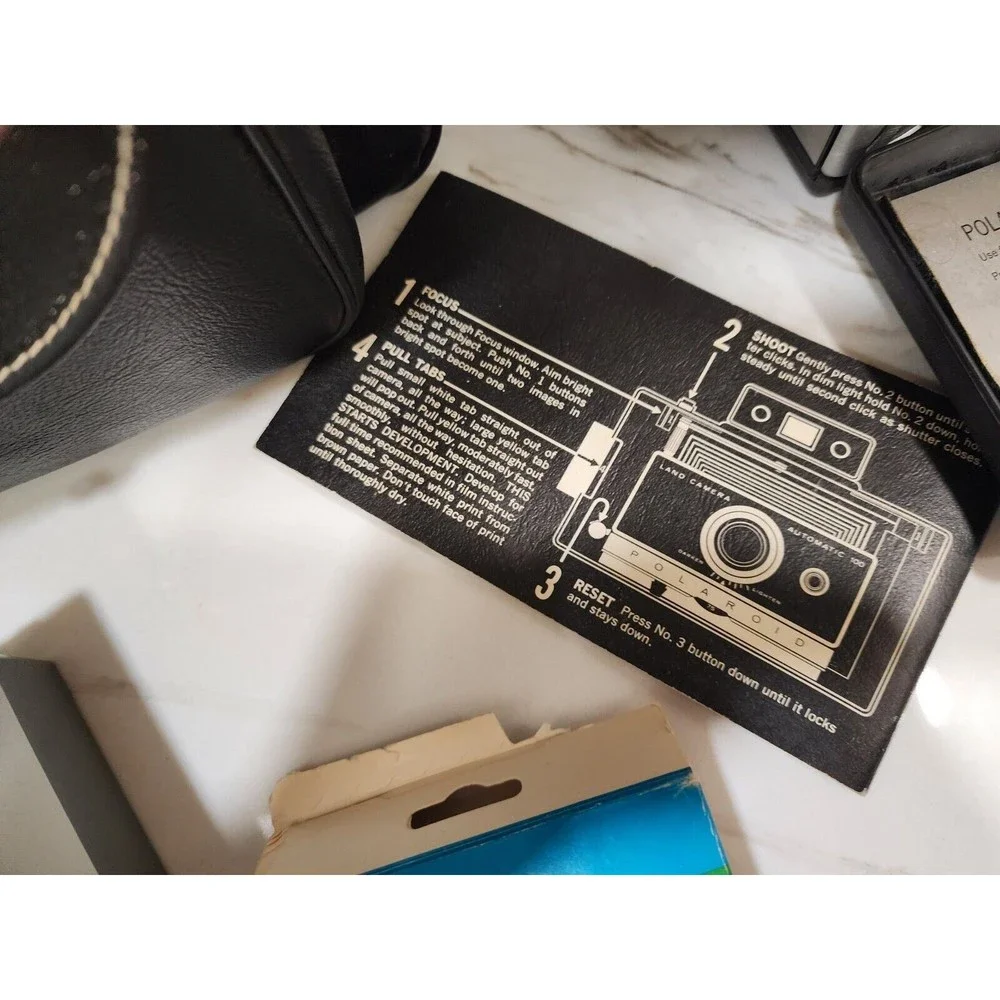 1970s Polaroid Automatic 100 Land Camera w/Bag Film Booklet and Extras Working